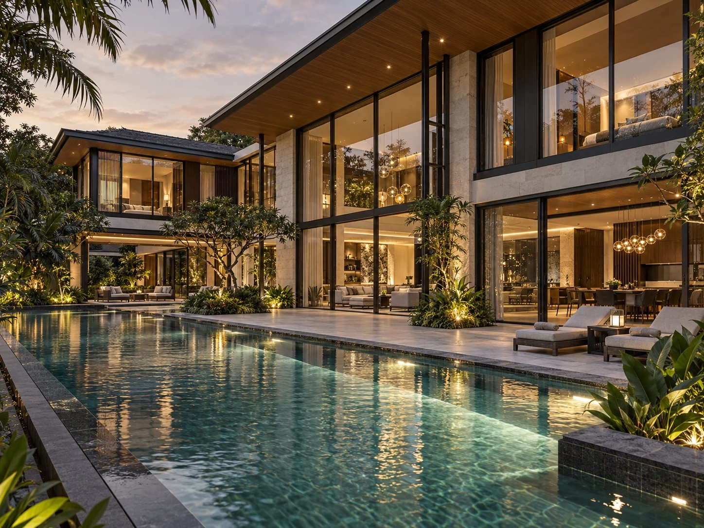 Contemporary poolside residence with full-height architectural glazing